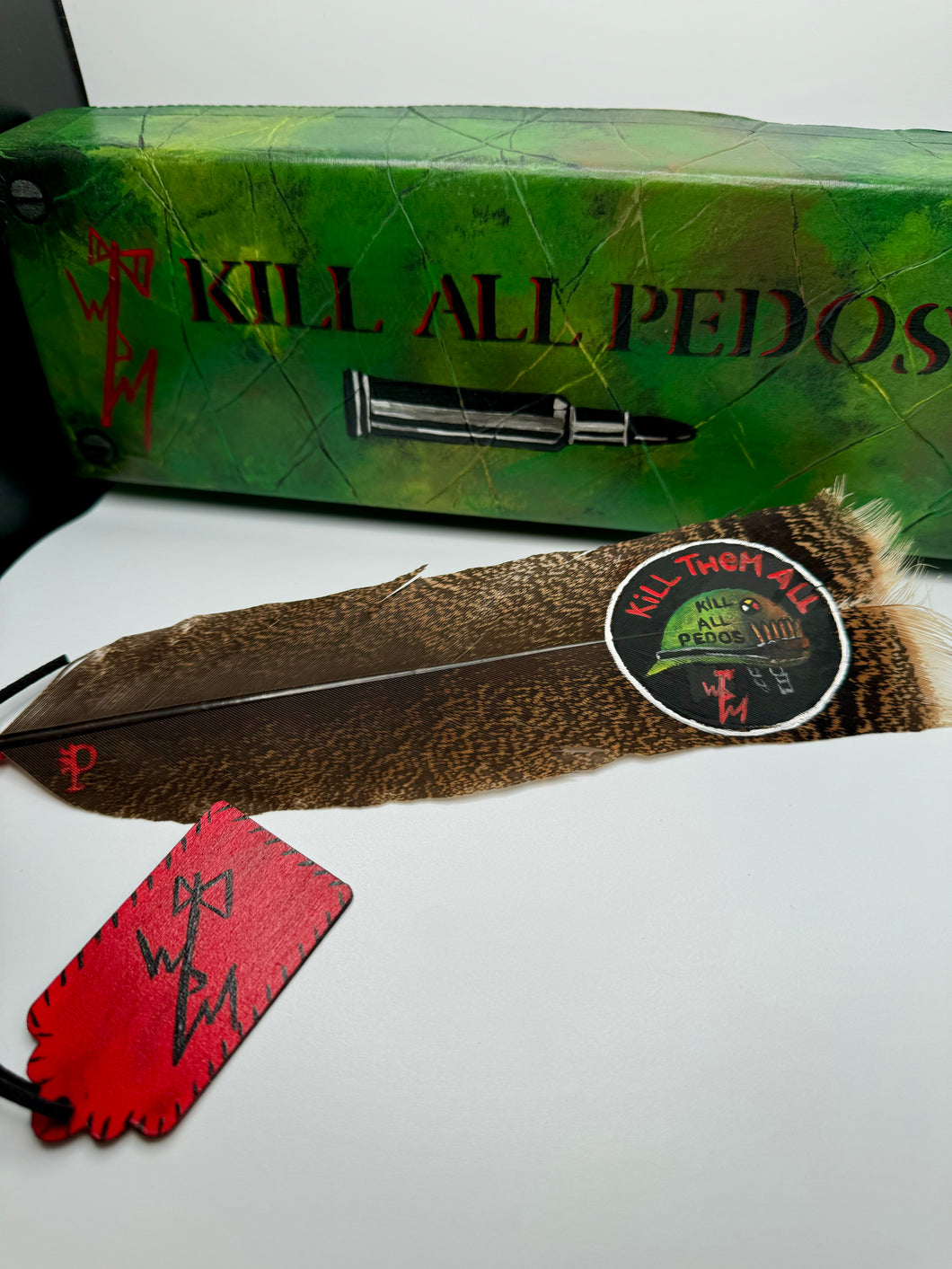 Kill All Pedos Hand Painted Feather (Copy)