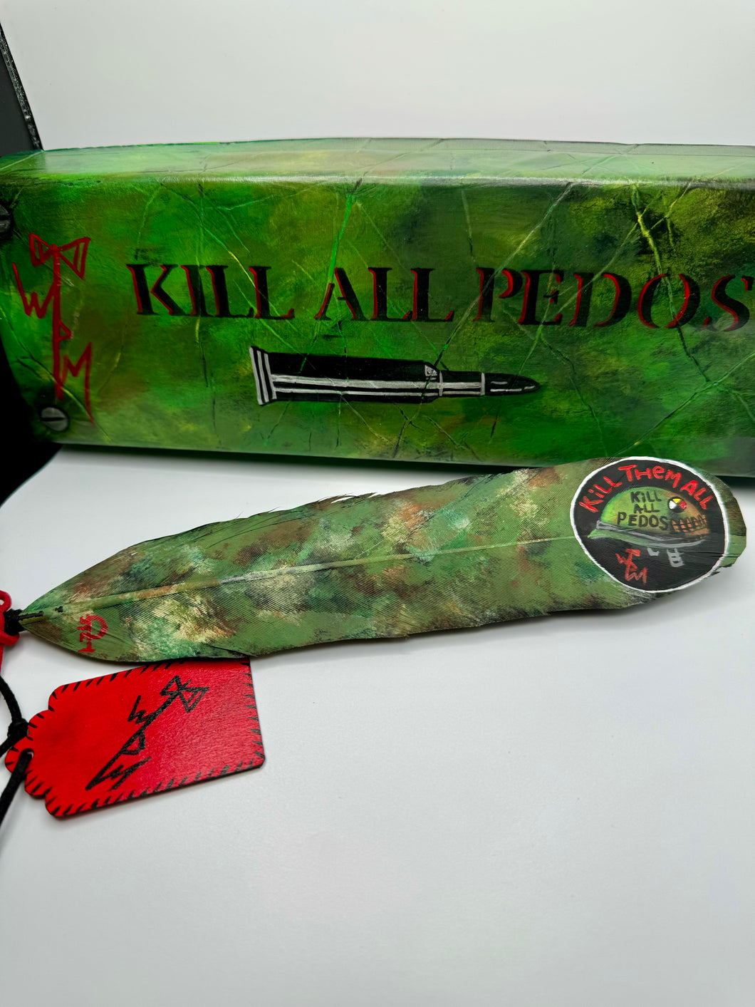 Woodland Kill All Pedos Hand Painted Feather (Copy)